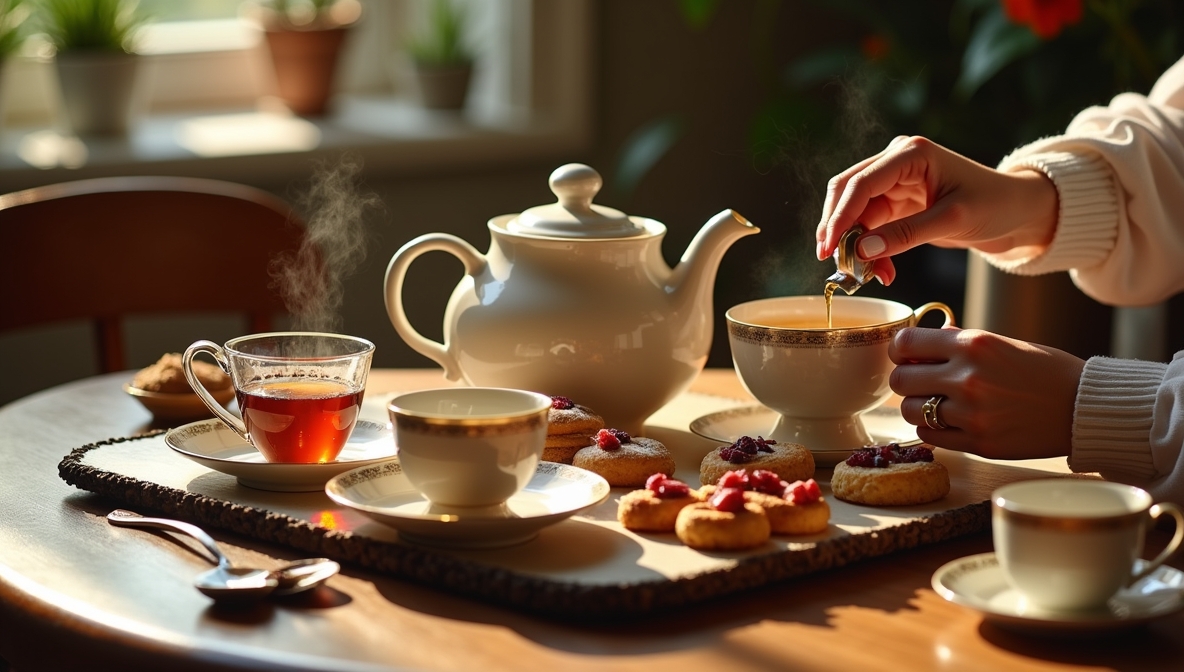 Traditional tea ceremony with pastries
